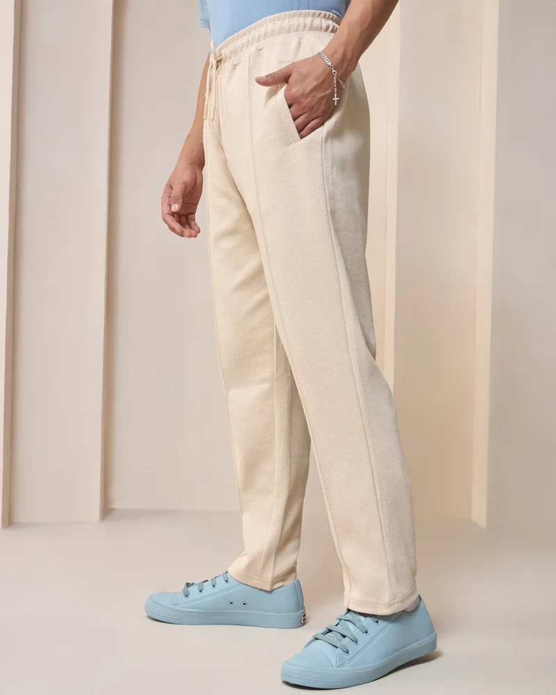 bewakoof Men's Beige Warm Track Pants